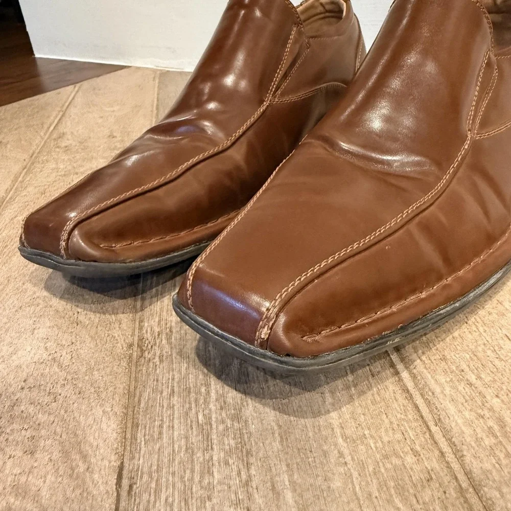Bruno Marc Shoes Mens Size 11 Brown Faux Leather Slip On Oxfords Square Toe